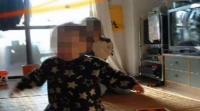 テレビに巨大な顔が写るの画像