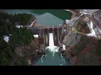 ドローン空撮 冬の九頭竜川 仏原ダム 福井県大野市